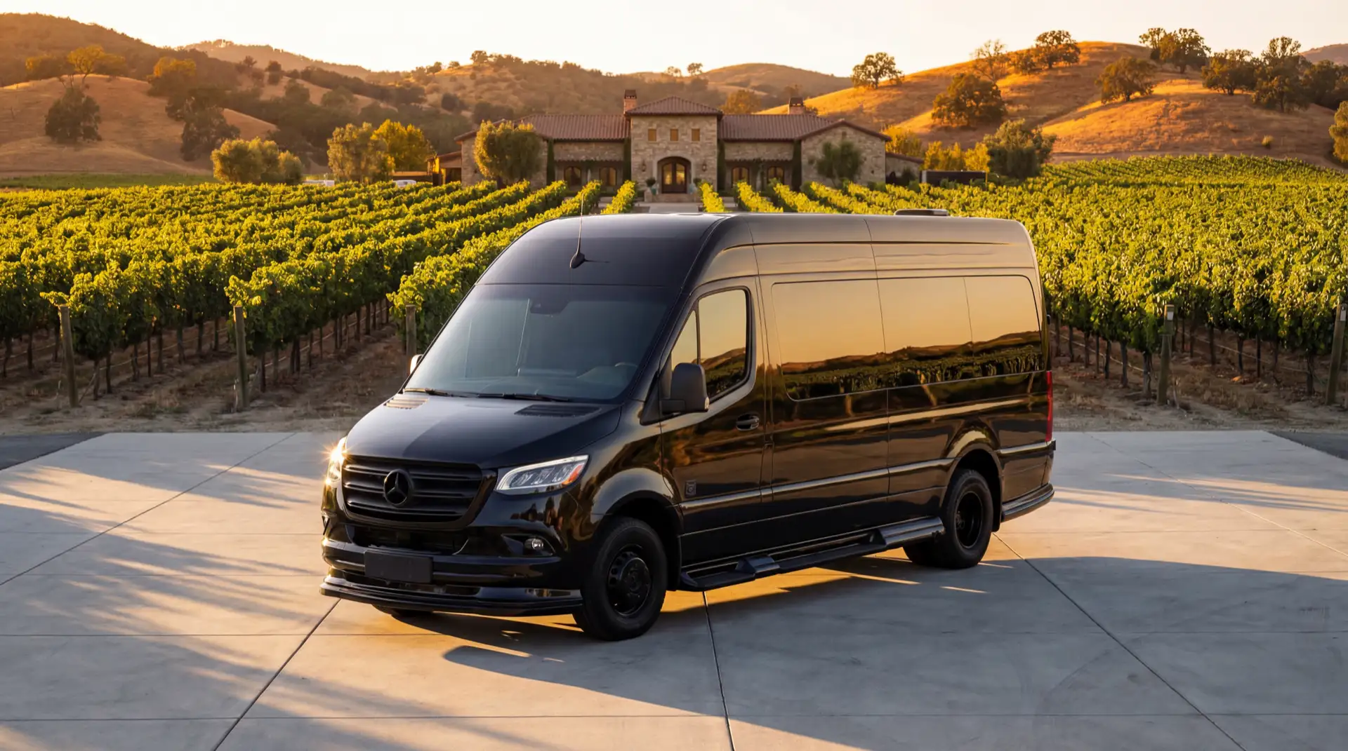 Black luxury Sprinter van on driveway